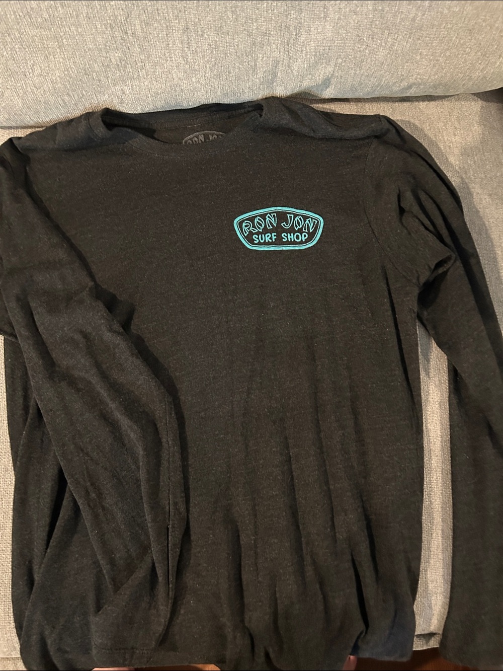 Ron Jon Charcoal Long Sleeve Tee with Teal Chest Accent